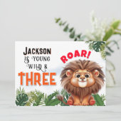 Lion Safari Wild en drie kinderen verjaardagsfeest Kaart (Staand voorkant)