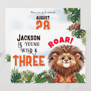 Lion Safari Wild en drie kinderen verjaardagsfeest Kaart