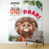 Lion Safari Wild One Kids Verjaardag Achtergrond Wandkleed (In situ)