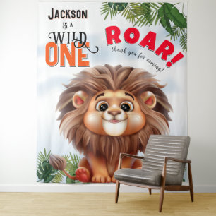 Lion Safari Wild One Kids Verjaardag Achtergrond Wandkleed