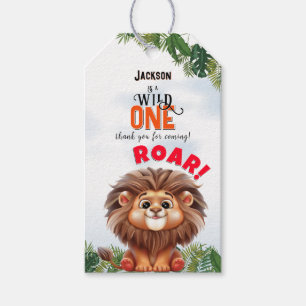 Lion Safari Wild One Kids Verjaardag Bedankt Cadeaulabel