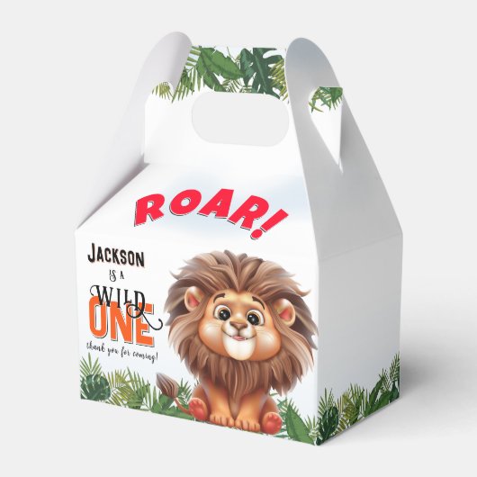 Lion Safari Wild One Kids Verjaardag Favoriet Box Bedankdoosjes (Voorkant Zijde)