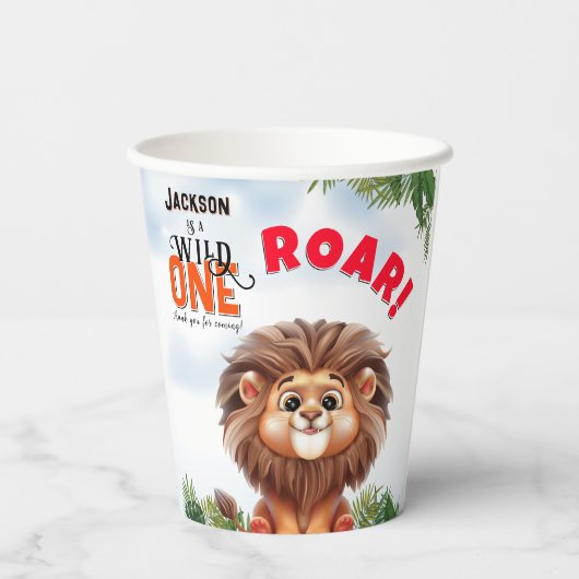 Lion Safari Wild One Kids Verjaardag Papieren Bekers (Achterkant)