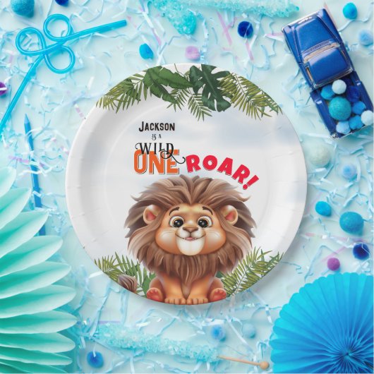 Lion Safari Wild One Kids Verjaardag Papieren Bordje (Feest)