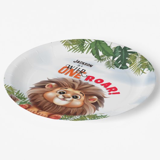 Lion Safari Wild One Kids Verjaardag Papieren Bordje (Gekanteld)