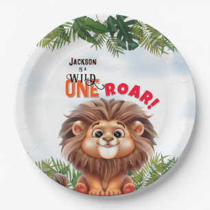 Lion Safari Wild One Kids Verjaardag Papieren Bordje