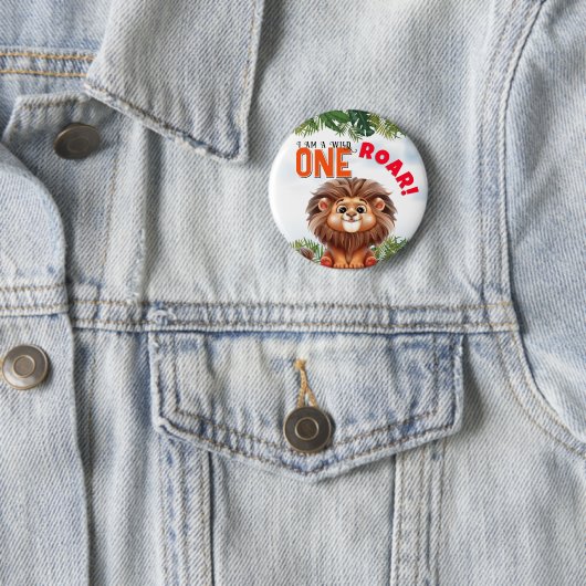 Lion Safari Wild One Kids Verjaardag Ronde Button 5,7 Cm (In situ)