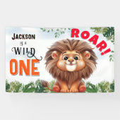 Lion Safari Wild One Kids Verjaardag Spandoek (Horizontaal)