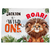 Lion Safari Wild One Kids Verjaardagsfeest Groot Cadeauzakje (Voorkant)