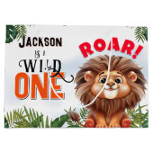 Lion Safari Wild One Kids Verjaardagsfeest Groot Cadeauzakje (Achterkant)