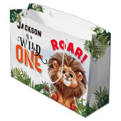 Lion Safari Wild One Kids Verjaardagsfeest Groot Cadeauzakje (Achterkant Gekanteld)