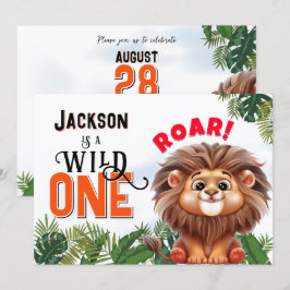Lion Safari Wild One Kids Verjaardagsfeest Kaart