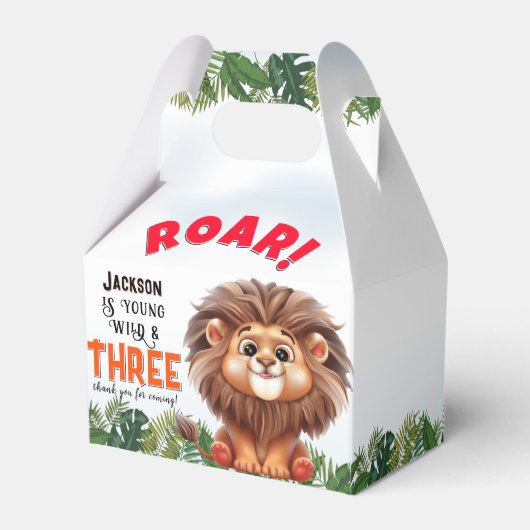 Lion Safari Wild & Three Kids Verjaardag Favoriet  Bedankdoosjes (Achterkant)
