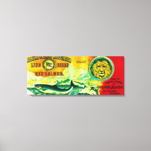 Lion Salmon can LabelWrangell, AK Canvas Afdruk (Voorkant)