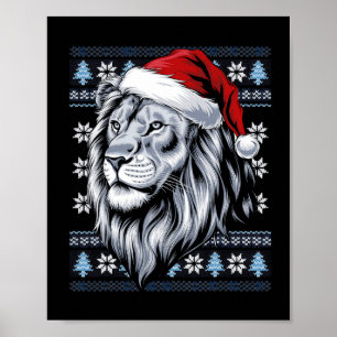 Lion Santa Hat Lelijke Kersttrui Leeuwenliefhebber Poster