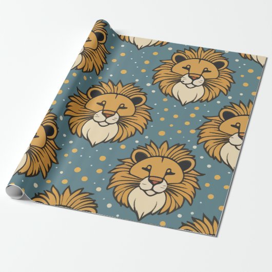 Lion schattige cartoon patroonillustratie cadeaupapier (Uitgerold)