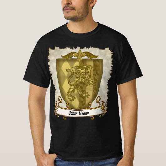 Lion Shield Family Crest Surname T-shirt (Voorkant)