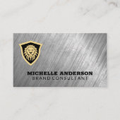 Lion Shield | Metalen textuur achtergrond Visitekaartje (Voorkant)