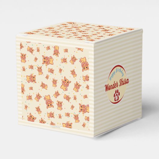 Lion Shisa Dessin Kawaï Japon (personaliseerbaar) Bedankdoosjes (Voorkant Zijde)