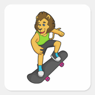 Lion Skater Skateboard Vierkante Sticker