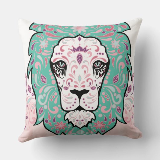 Lion Skull en Roze Paarse Blauwe Munt Pillow Kussen (Achterkant)