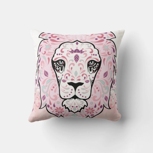 Lion Skull en Roze Paarse Blauwe Munt Pillow Kussen (Achterkant)