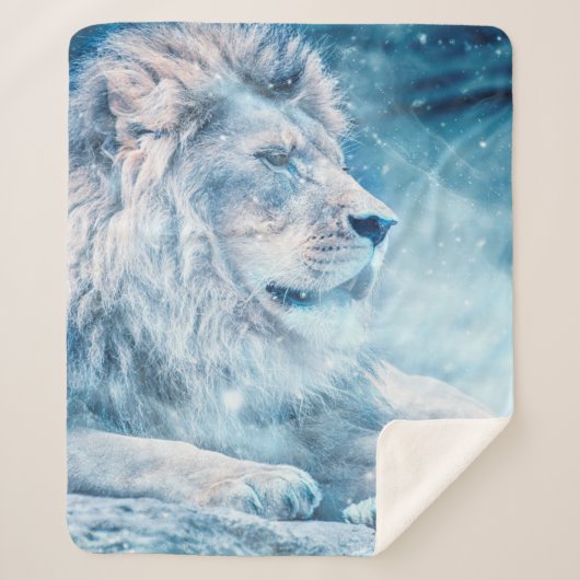 Lion snow lying down art animal sherpa deken (Voorkant)