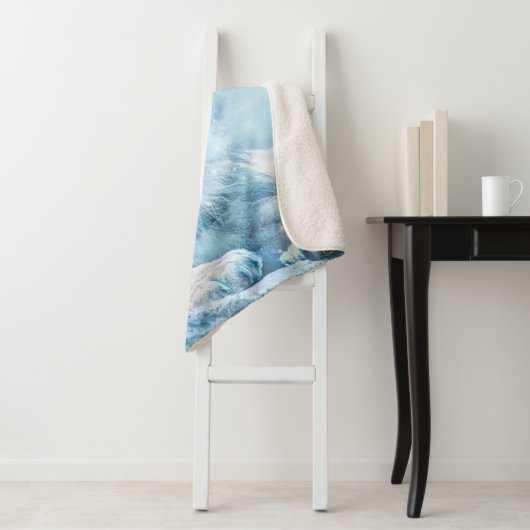 Lion snow lying down art animal sherpa deken (In situ)