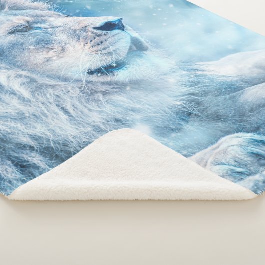 Lion snow lying down art animal sherpa deken (3/4)