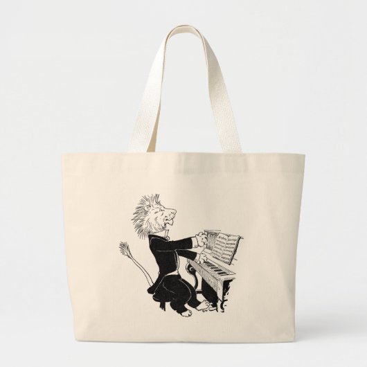 Lion Spelling Piano Antiek Louis Wain Drawing Grote Tote Bag (Voorkant)