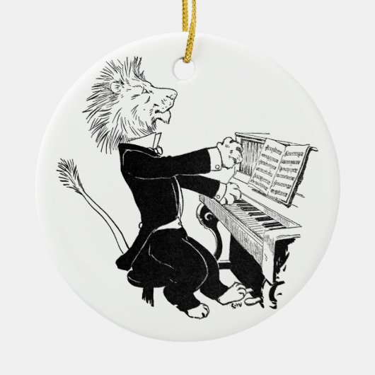Lion Spelling Piano Antiek Louis Wain Drawing Keramisch Ornament (Voorkant)