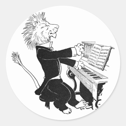 Lion Spelling Piano Antiek Louis Wain Drawing Ronde Sticker (Voorkant)