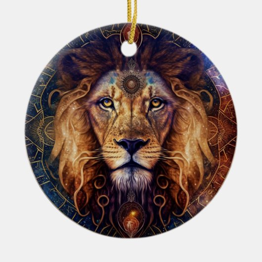 Lion Spirit Mandala Visionary Art Keramisch Ornament (Voorkant)