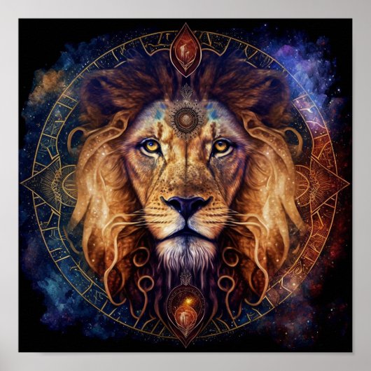 Lion Spirit Mandala Visionary Art Poster (Voorkant)