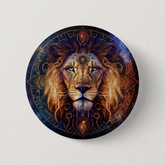Lion Spirit Mandala Visionary Art Ronde Button 5,7 Cm (Voorkant)
