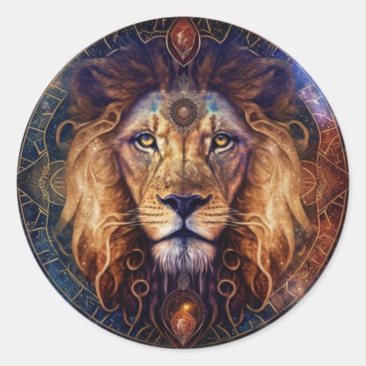Lion Spirit Mandala Visionary Art Ronde Sticker (Voorkant)