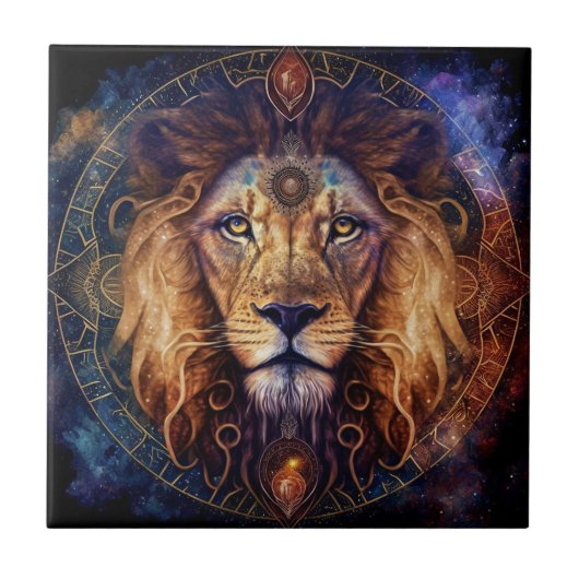 Lion Spirit Mandala Visionary Art Tegeltje (Voorkant)