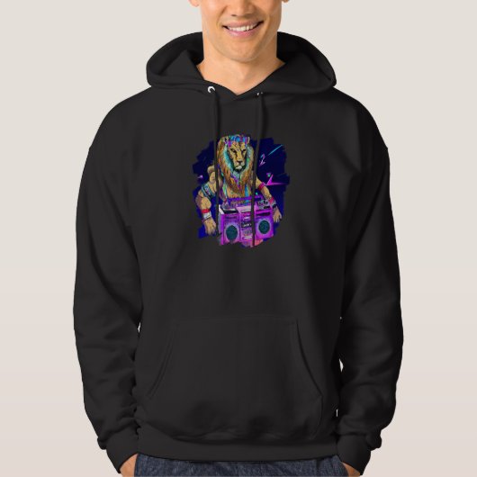 Lion Stereo Techno Cool Lion DJ Music Retro Hoodie (Voorkant)