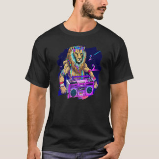 Lion Stereo Techno Cool Lion DJ Music Retro T-shirt