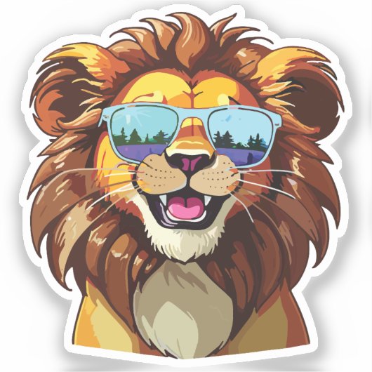 Lion Sticker with Aviator Sunglasses  (Voorkant)