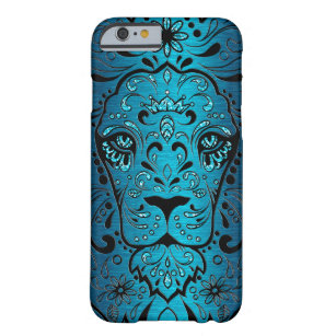 Lion Sugar Skull Metallic Blue Background Barely There iPhone 6 Hoesje