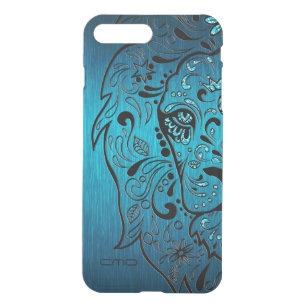 Lion Sugar Skull Metallic Blue Background iPhone 8/7 Plus Hoesje