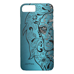 Lion Sugar Skull op Turquoise metallic textuur Case-Mate iPhone Case