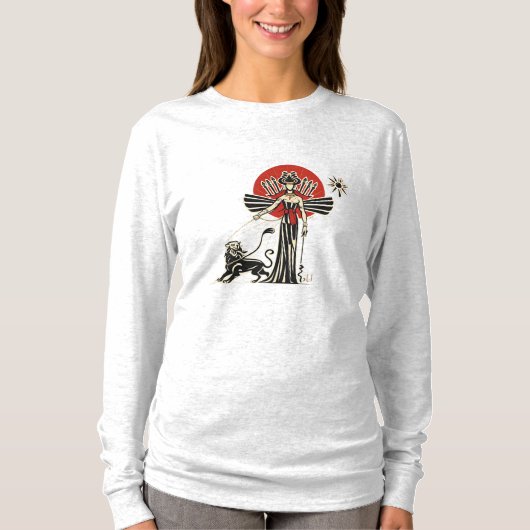 Lion & Sun Empress – Ancient Persian Mythology Art T-shirt (Voorkant)