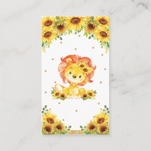 Lion Sunflower Baby shower Luier Raffle Ticket Informatiekaartje (Achterkant)