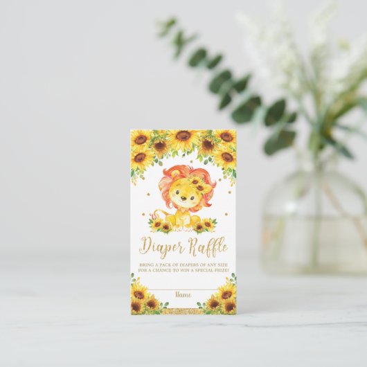Lion Sunflower Baby shower Luier Raffle Ticket Informatiekaartje (Staand voorkant)