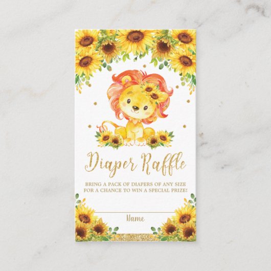 Lion Sunflower Baby shower Luier Raffle Ticket Informatiekaartje (Voorkant)
