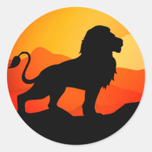 Lion Sunset Silhouette Illustratie-34656 Ronde Sticker