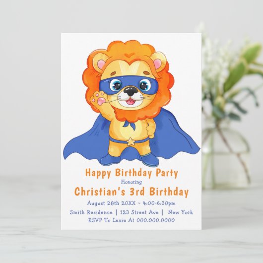 Lion Superheld 3rd Birthday Uitnodigingen (Staand voorkant)