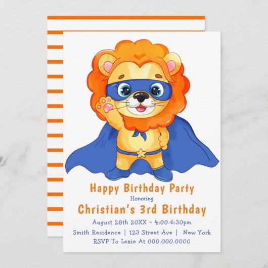 Lion Superheld 3rd Birthday Uitnodigingen (Voorkant / Achterkant)